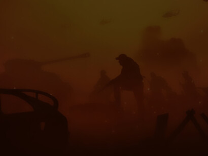 A visual representation capturing the war and conflict scenario, portraying soldiers amidst the challenges and chaos of the battlefield