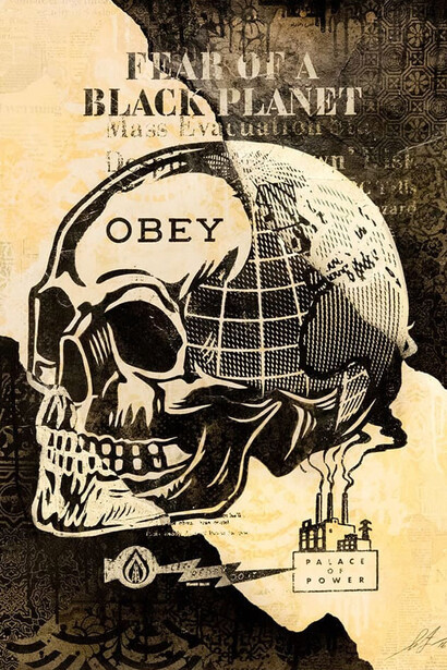 Shepard Fairey, Skull of a black planet, version 1, 2016. Courtesy of Harman Projects