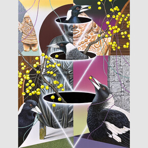 Christian Ruiz Berman, Hide and seek, 2023. Acrylic on panel, 45.72h x 60.96w cm, 18h x 24w in. Courtesy of Nicodim Gallery