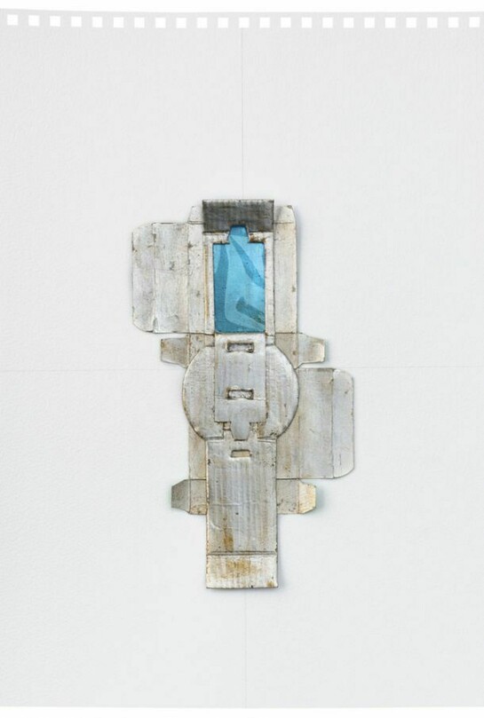 Rachel Whiteread, Untitled (Blue), 2012, Silver leaf, cardboard, celluloid and graphite on paper, 16 9/16 x 11 5/8 inches, 42 x 29.5 cm © Rachel Whiteread. Photo Mike Bruce. Courtesy Gagosian Gallery