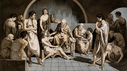 Early drawing of "The Death of Socrates" by Jacques-Louis David, created around 1782