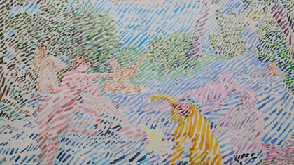 Svitlana Judith Grebenyuk, Bagnanti, acrilico su tela, cm 115x175, 2022, dettaglio