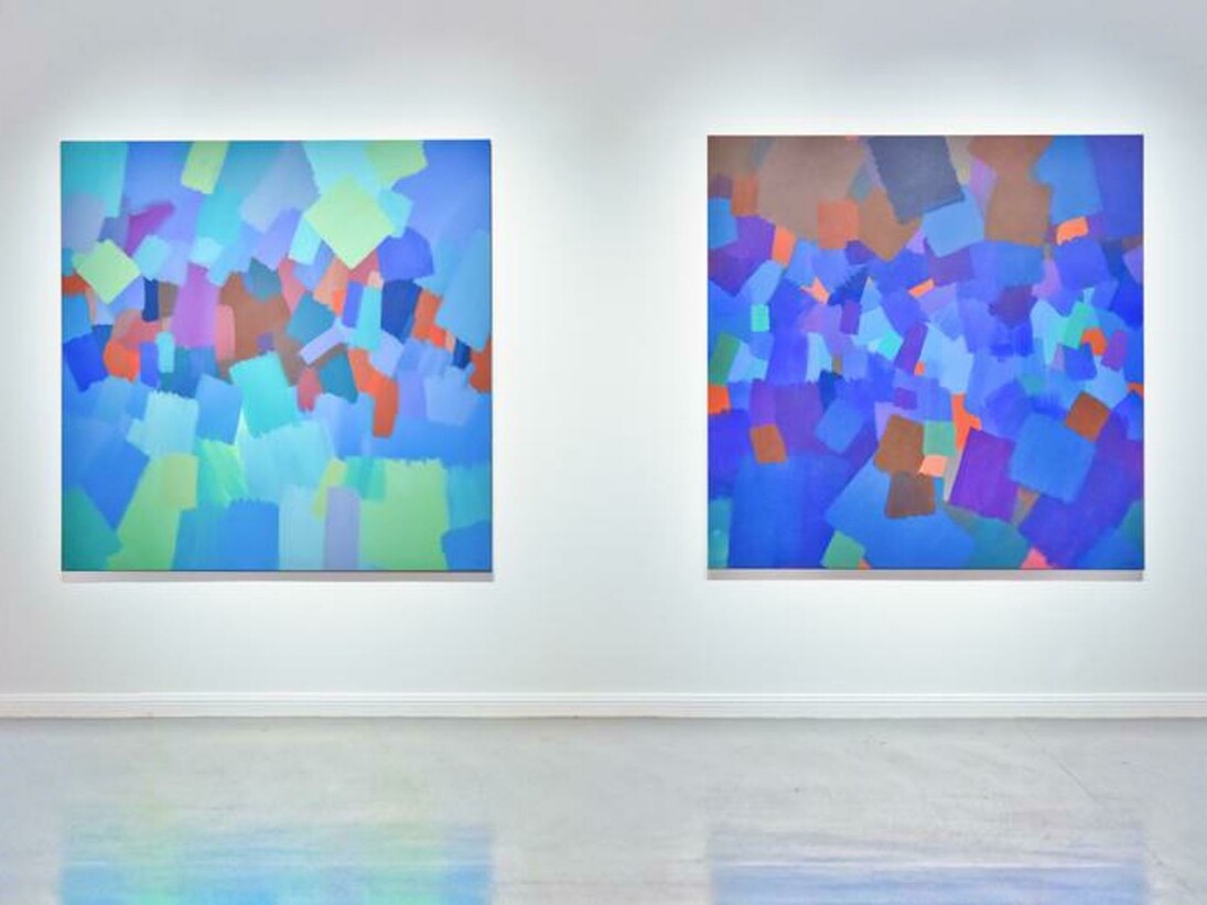 Samia Halaby, Exhibition view. Courtesy of Ayyam Gallery Dubai