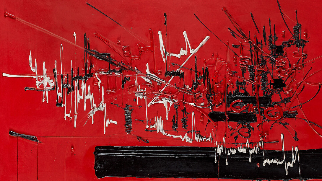 Georges Mathieu Gorgias, 1958, Huile sur toile, 98 x 162 cm, Courtesy Opera Gallery