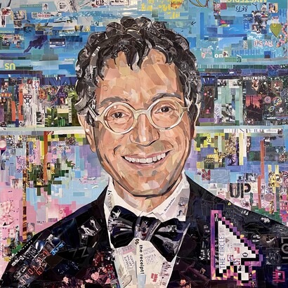 Daria Usova,  Portrait of Jeffrey Deitch, "Pieces Art" technique, 2021.  Courtesy Daria Usova