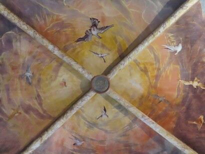 Sala del Vespro del castello di Torrechiara, Langhirano, Parma, Italia. Foto di Parma1983. Dettaglio volta