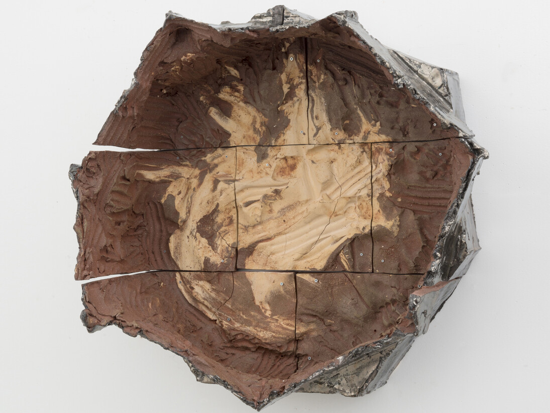 Brie Ruais, How to Make a Vessel from the Inside, 132lbs, 2014, Glazed ceramic, hardware, 31 x 33.5 x 12.5 inches, 78.7 x 85.1 x 31.8 cm, courtesy the artist and Nicole Klagsbrun, photo credit Adam Reich