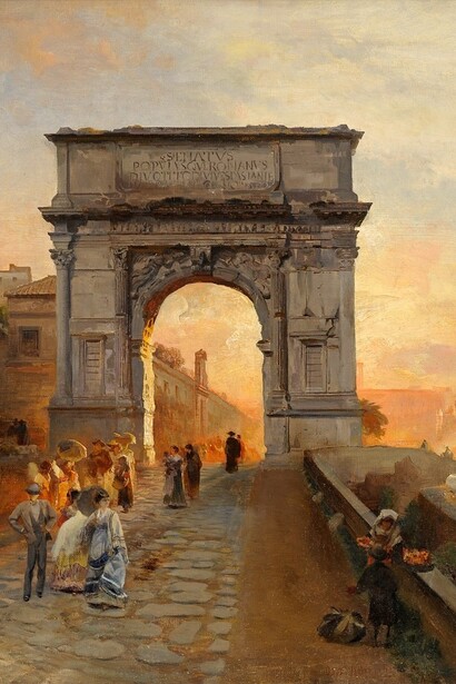 Oswald Achenbach (1827-1905), Arco di Tito al tramonto, 1876