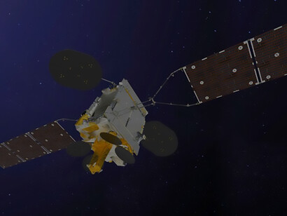 The Inmarsat GX5 satellite through this captivating artist's rendition, offering a unique perspective on cutting-edge space technology