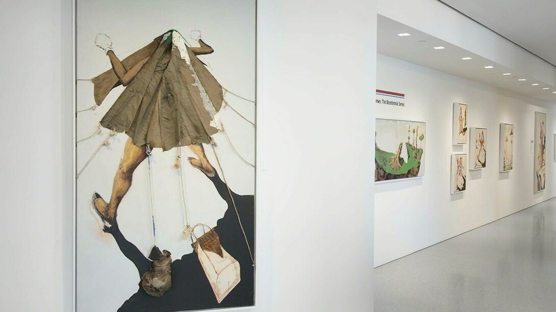 Benny Andrews, The Bicentennial Series, Exhbiition view. Courtesy of Michael Rosenfeld Gallery