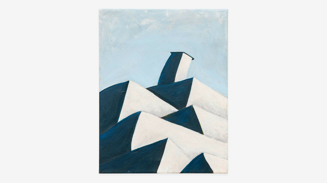 Sergio Palacios,
Compound, 2023.
Acrylic on canvas,
14 x 11 in. Courtesy of the artist and Shrine Gallery