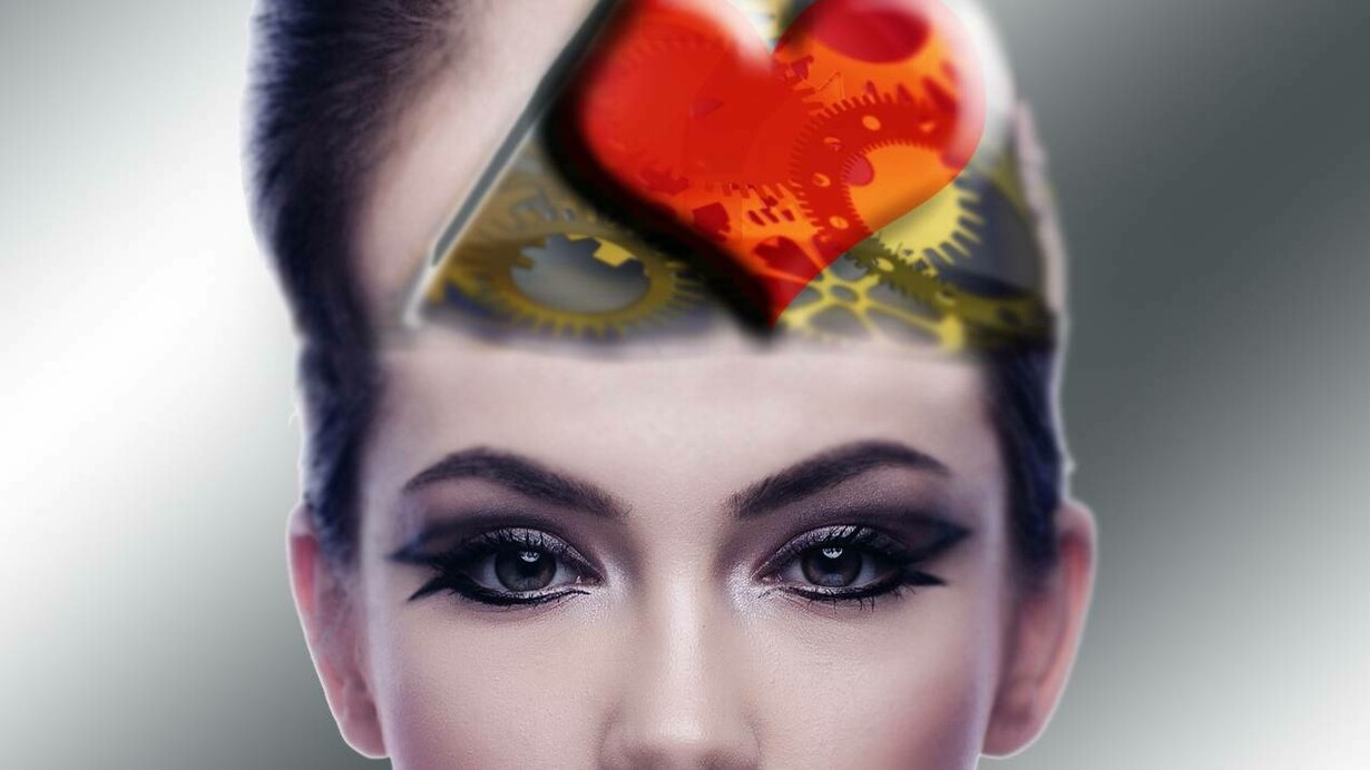 A portrait of a woman communicating what she is thinking