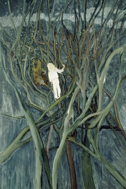 Peter Doig, Girl in White with Trees, 2001-2002, Oil on canvas, 300 x 200 cm, DOI 172/00, Bonnefantenmuseum, Maastricht