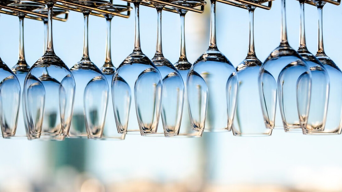Crystal-clear wine glasses elegantly showcased