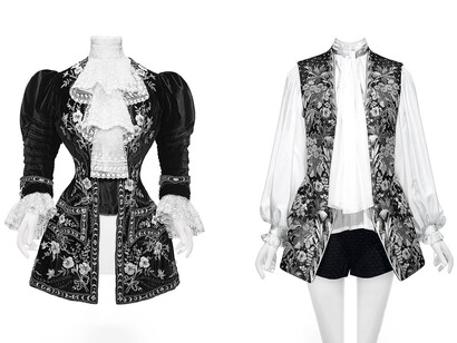 A sinistra Morin Blossier,  Riding jacket, 1902; a destra  Nicolas Ghesquière per Louis Vuitton Primavera-Estate 2018, in mostra al Metropolitan Museum of Art, New York