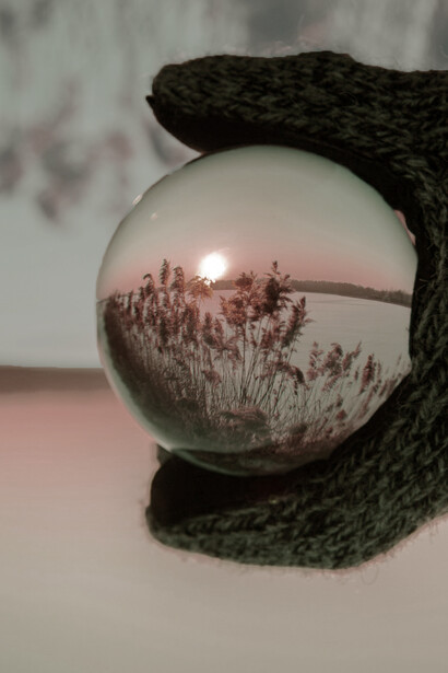 The reflection of pure nature visible through a  crystal ball