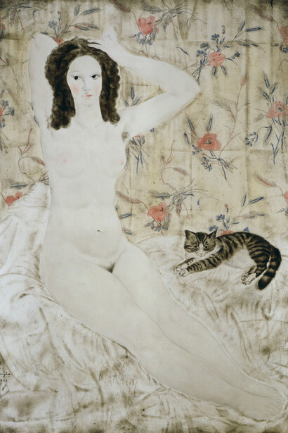Léonard Foujita, “Nude with Tapestry”(1923, oil on canvas © Fondation Foujita/ADAGP, Paris & JASPAR, Tokyo, 2017