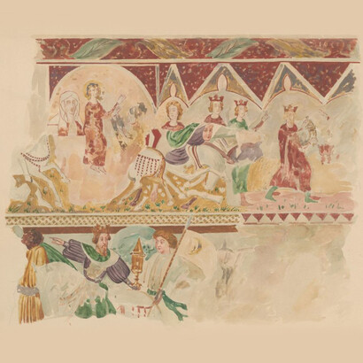 Matej Sternen, Paintings on the south wall presenting both medieval layers at Vrzdenec, 1925. Courtesy of National Gallery of Slovenia