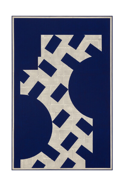 David Korty, Blue Shelf #34, 2015, Ink, paper, pencil and paint on canvas, 68 x 45 inches