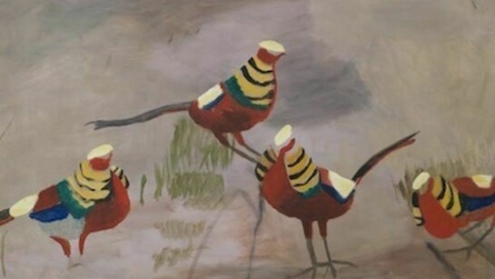 Mary Newcomb, 'Golden Pheasants', 1982, Oil on board, 49.8 x 85.4 cm