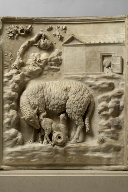 Rilievo Grimani: pecora che allatta i suoi cuccioli,
Marmo, tarda età augustea, prima metà I a.C.,
Vienna, Kunsthistorisches Museum
