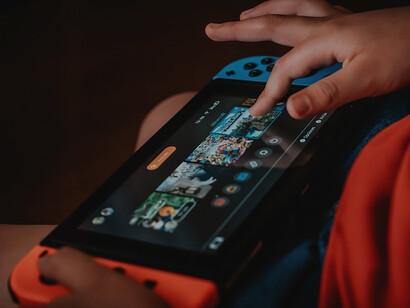 Person playing nintendo game 