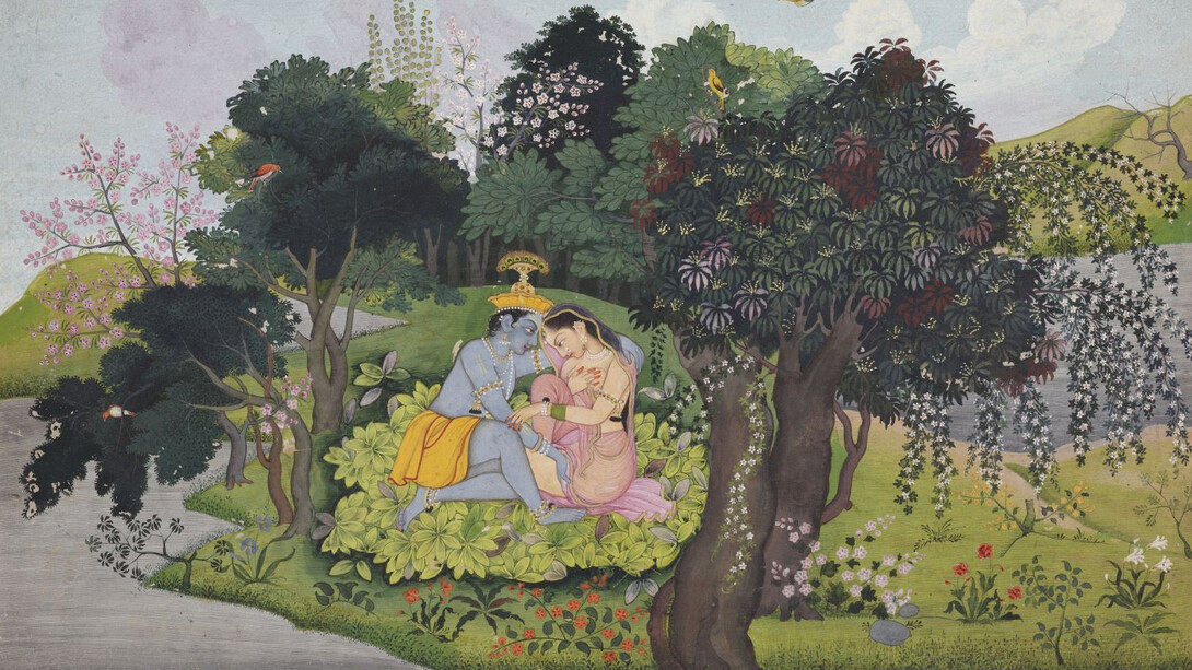 Master of the first generation after Manaku and Nainsukh of Guler, “I was so shy”, Krishna and Radha meet for the first time, Folio 13 from the Gitagovinda series of 1775/1780, c. 1775. Courtesy of Museum Rietberg