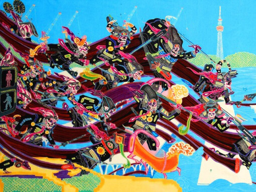 Toru Ishii, On the Crossroad, Yuzen Dyeing on silk, Wood Frame, 2012, © Toru Ishii