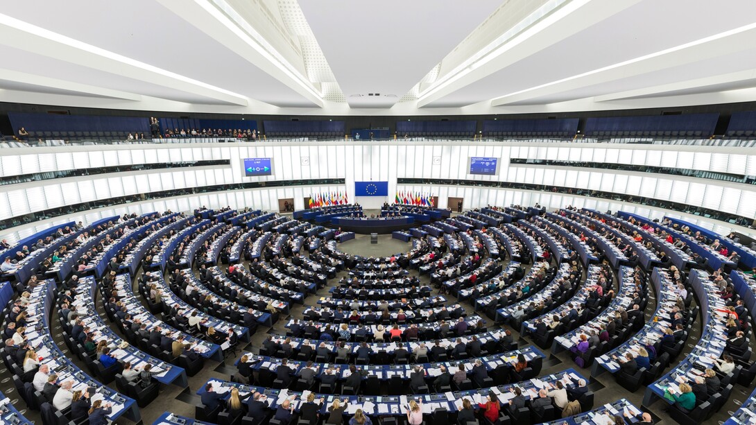 L'Emiciclio del Parlamento Europeo, nella sede di Strasburgo, Francia