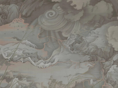 Hao Liang, Day and Night (panel II), (detail) 2017-2018 Ink and color on silk, in 2 parts, 68 1/8 x 173 5/8 inches (173 x 441 cm)
