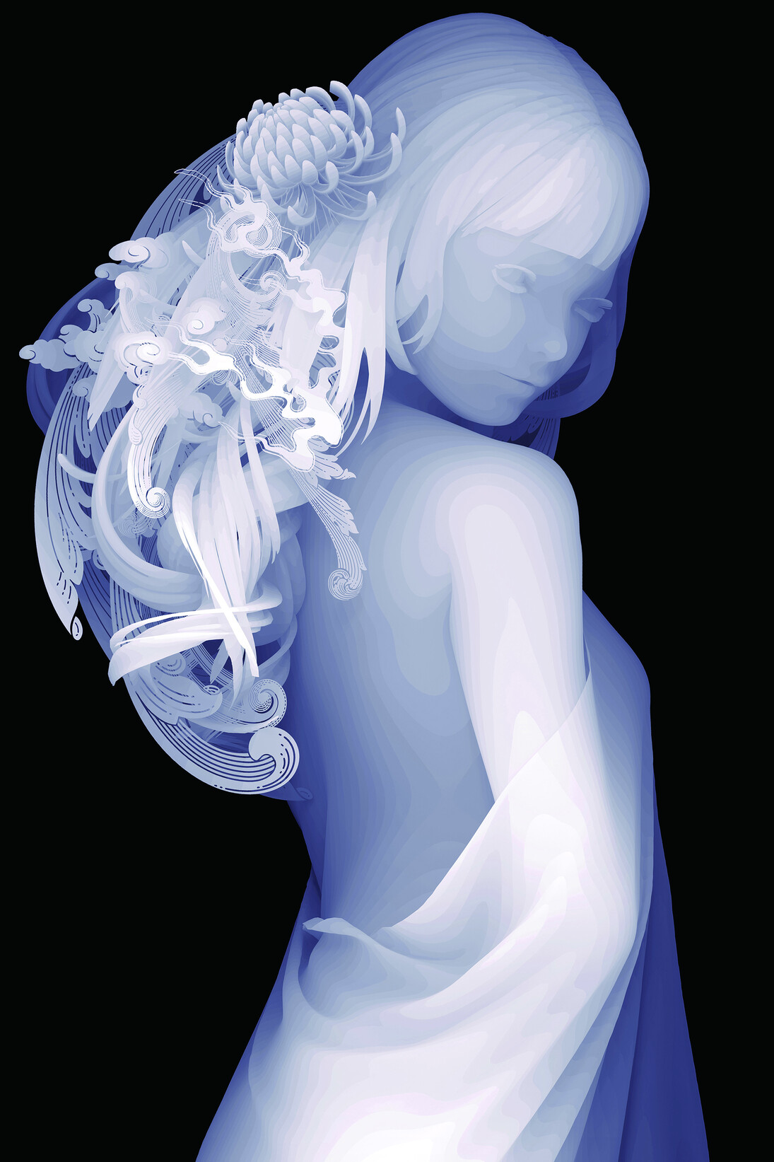 Kazuki Takamatsu, With the passage of era, 41x32 cm (16x13 inches)acrylic, acrylic gouache, medium, gesso, giclee on tarpaulin. Courtesy of Dorothy Circus Gallery