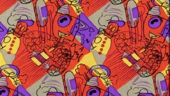 Massimo Giacon, Dinamic Boy, tessuto stampato su tela, Memphis 1989