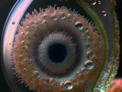 Abiogenesis with an animated representation in the shape of an eye