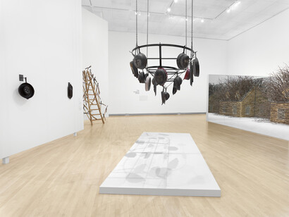 Hugh Hayden, Home work, exhibition view. Courtesy of Rose Art Museum