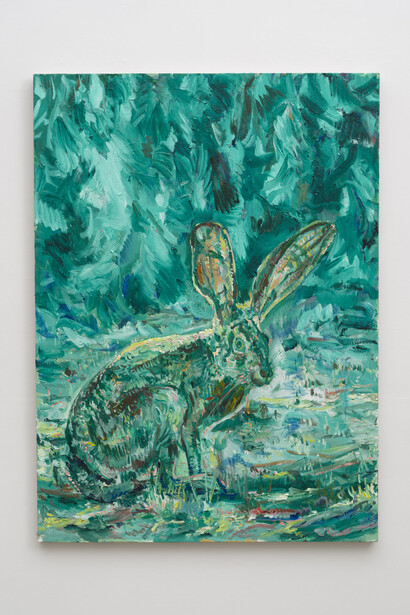 Magnus Sodamin, Jackrabbit in Twilight, 2023, Oil on linen, 52 x 38 in. Courtesy of the artist and The Pit Gallery
