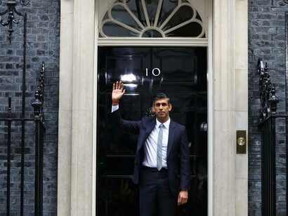 Prime Minister Rishi Sunak is in front of No. 10 Downing Street ready to tackle the cost of living crisis in London, UK