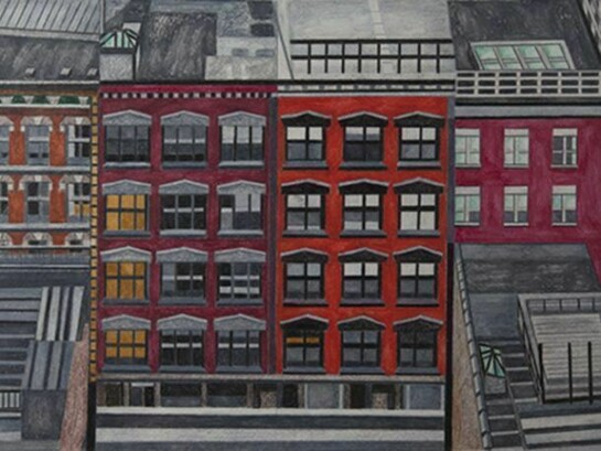 Renee Borkow, From Mondrian's window, 2013, 21 x 29in, Caran d'Ache water color pencil