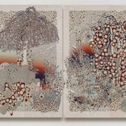 Andy Millner, Floating World (Bird Nest on the Ground), 2024,
Pigment print, mulberry paper on linen; diptych,
78 x 108 inches overall. Courtesy of the artist and Heather Gaudio Fine Art