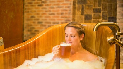 Soaking in a bath and having a pint of cold beer is one of the many wonders of Prague, Czech Republic