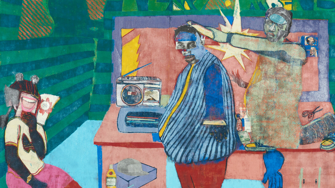 Franklyn Dzingai, Terry Barber, 2021 cardprint _ collage on canvas