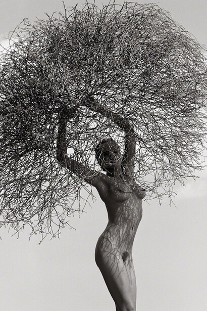 Herb Ritts, Neith with Tumbleweed, Paradise Cove, 1986. Courtesy of Atlas Gallery