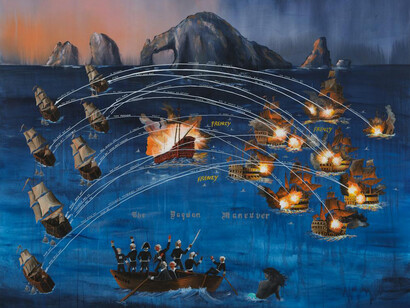 Umar Rashid, The Battle of Los Cabos (ante up!) Or, The Daquan Maneuver, 2024. Courtesy of Blum Gallery