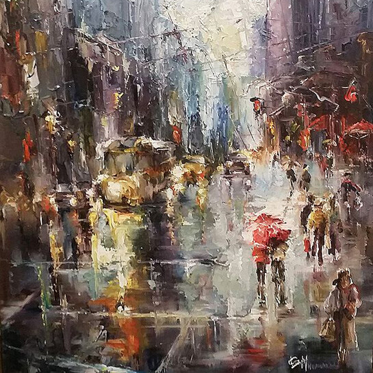 Lucy Doyle, Spring Walk, Oil on Board, 140 x 61 cm

