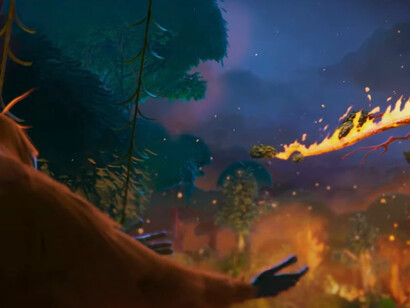 Scene of a wildfire from the 2024 film Ozi: Voice of the Forest