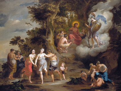 Arnold Houbraken, Pallas Atenea visitando a Apolo en el Parnaso