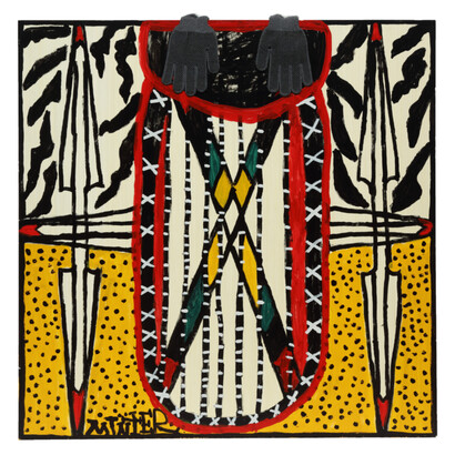 Joe Minter, African Drum, 2022, Paint on wood panel, 48x48 inches. Courtesy the artist and March Gallery, NYC
