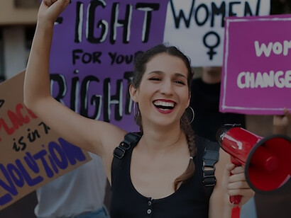 A powerful portrait encapsulating a woman's determined protest for her rights, advocating for gender equality, equal pay, and the right to vote