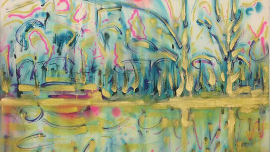 Saira McLaren, Winter Lake in Afternoon, 2014, pigment and gold powder on raw canvas, 36 x 40 inches