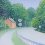 Laima Eglīte, Landscape with a red house (detail), 2025. Courtesy of Daugava Gallery