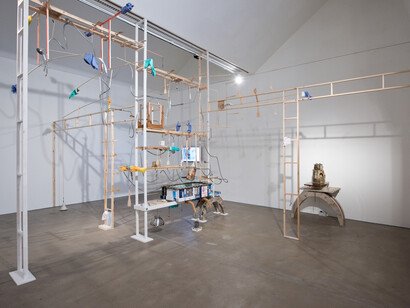 Kara Chin, Sentinent Mecha Furniture, 2020. Installation view. Baltic39, Newcastle, UK. Photography: Colin Davison.